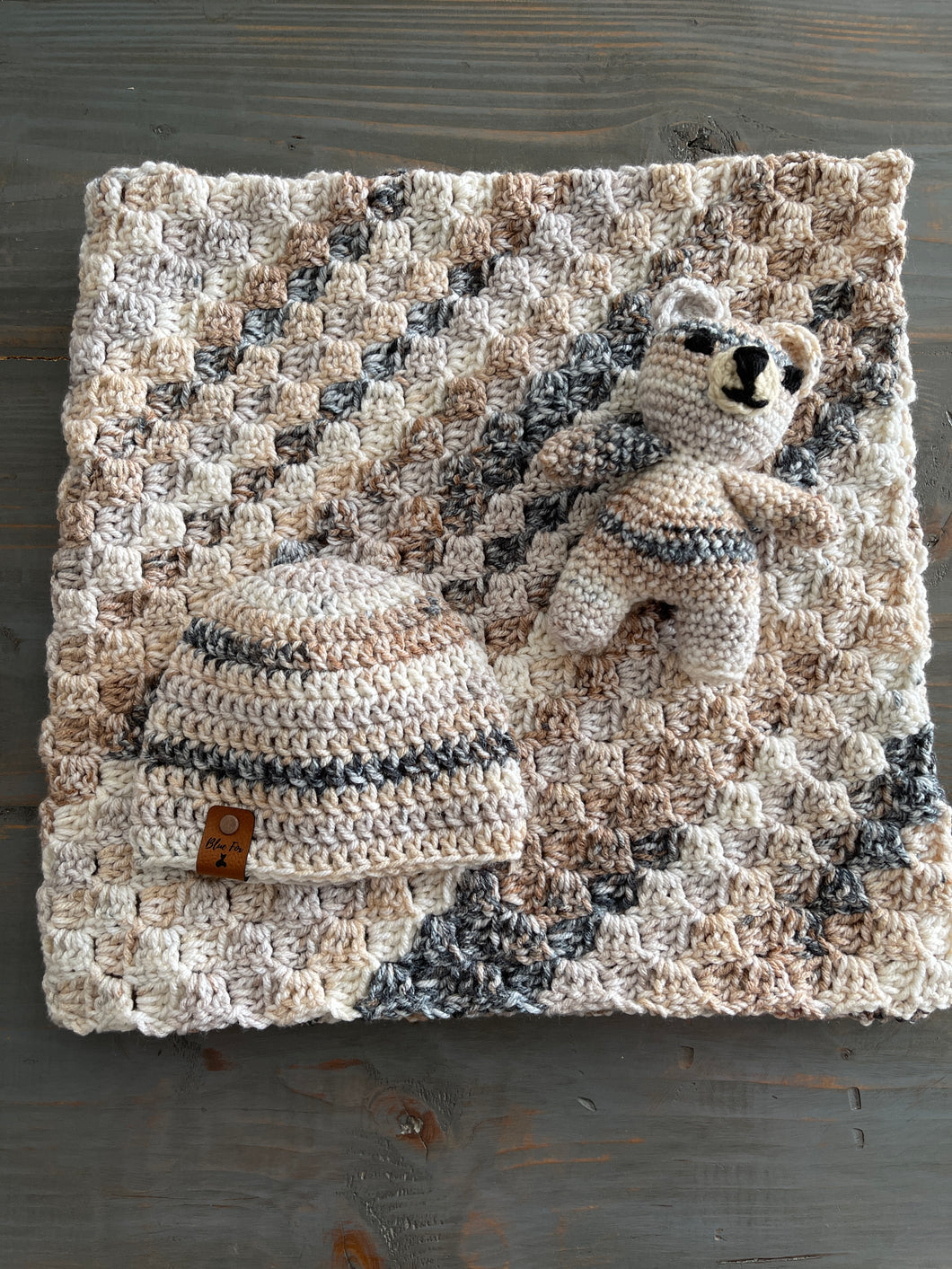 Handmade Baby Blanket with Newborn Hat and Teddy Bear - Newborn Baby Gift Set
