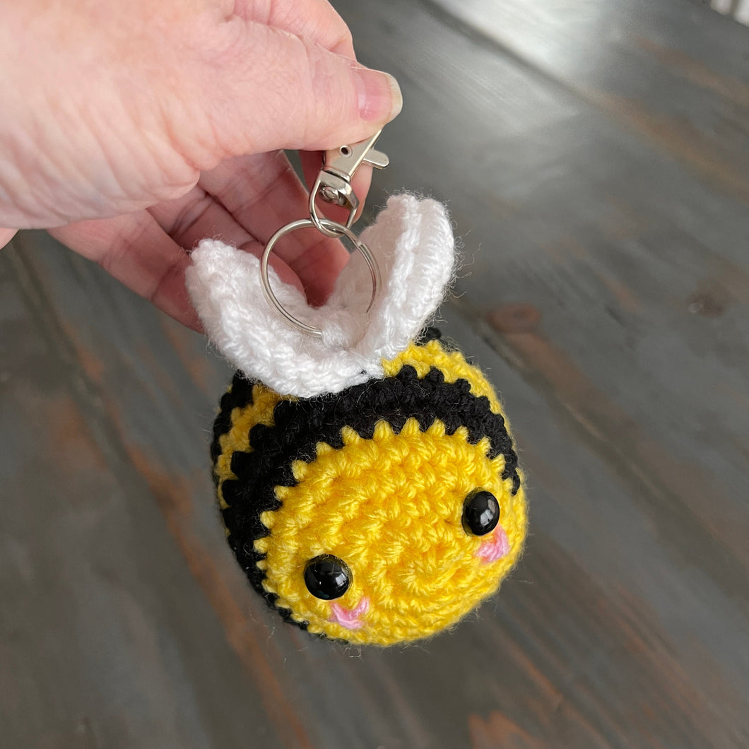Crocheted Little Bee Keychain, Bumble Bee Keychain