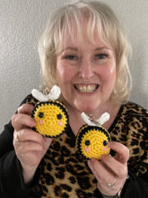 Load image into Gallery viewer, Crocheted Little Bee Keychain, Bumble Bee Keychain
