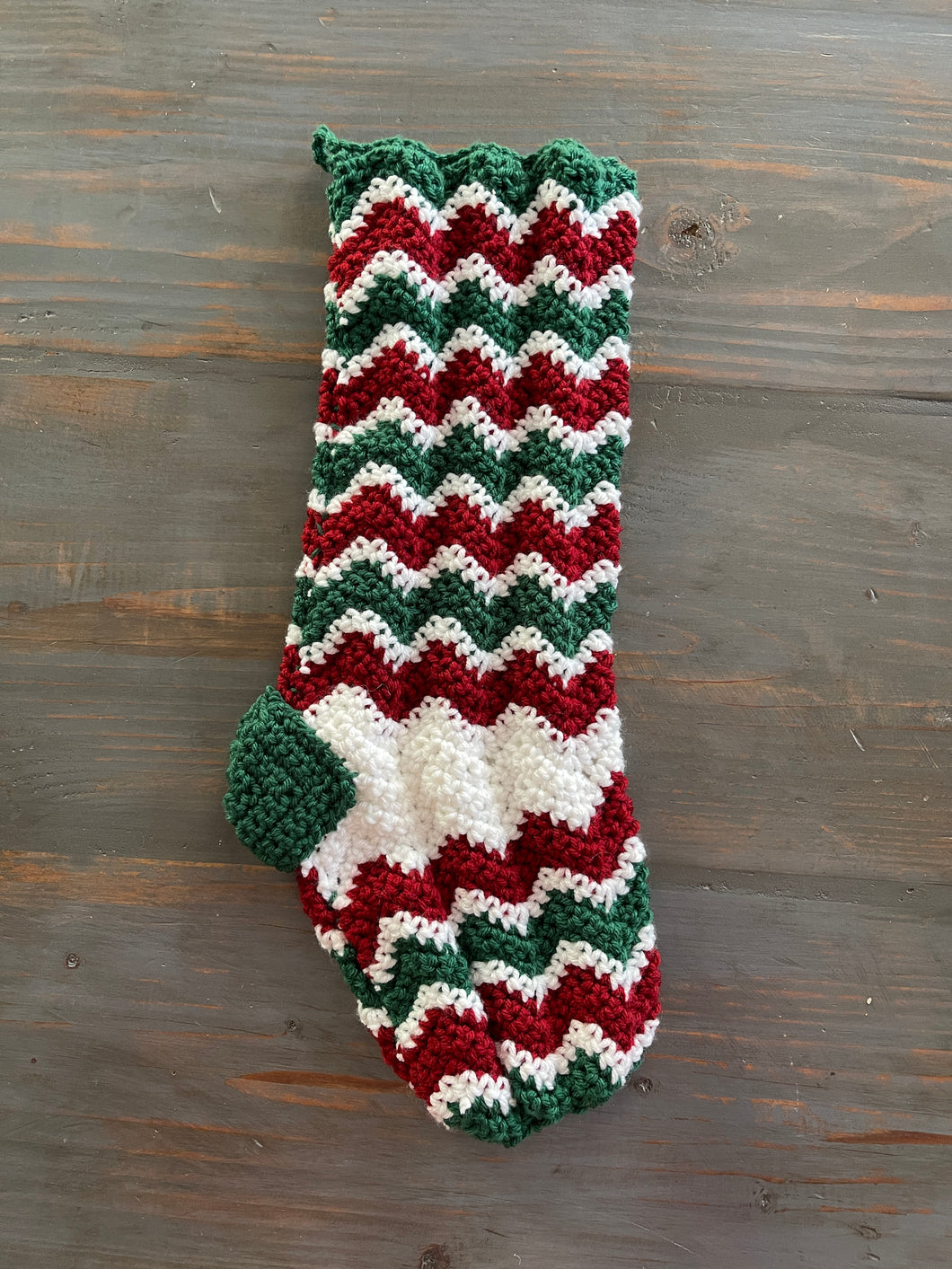Crochet Christmas Stocking - Red, Green & White Chevron