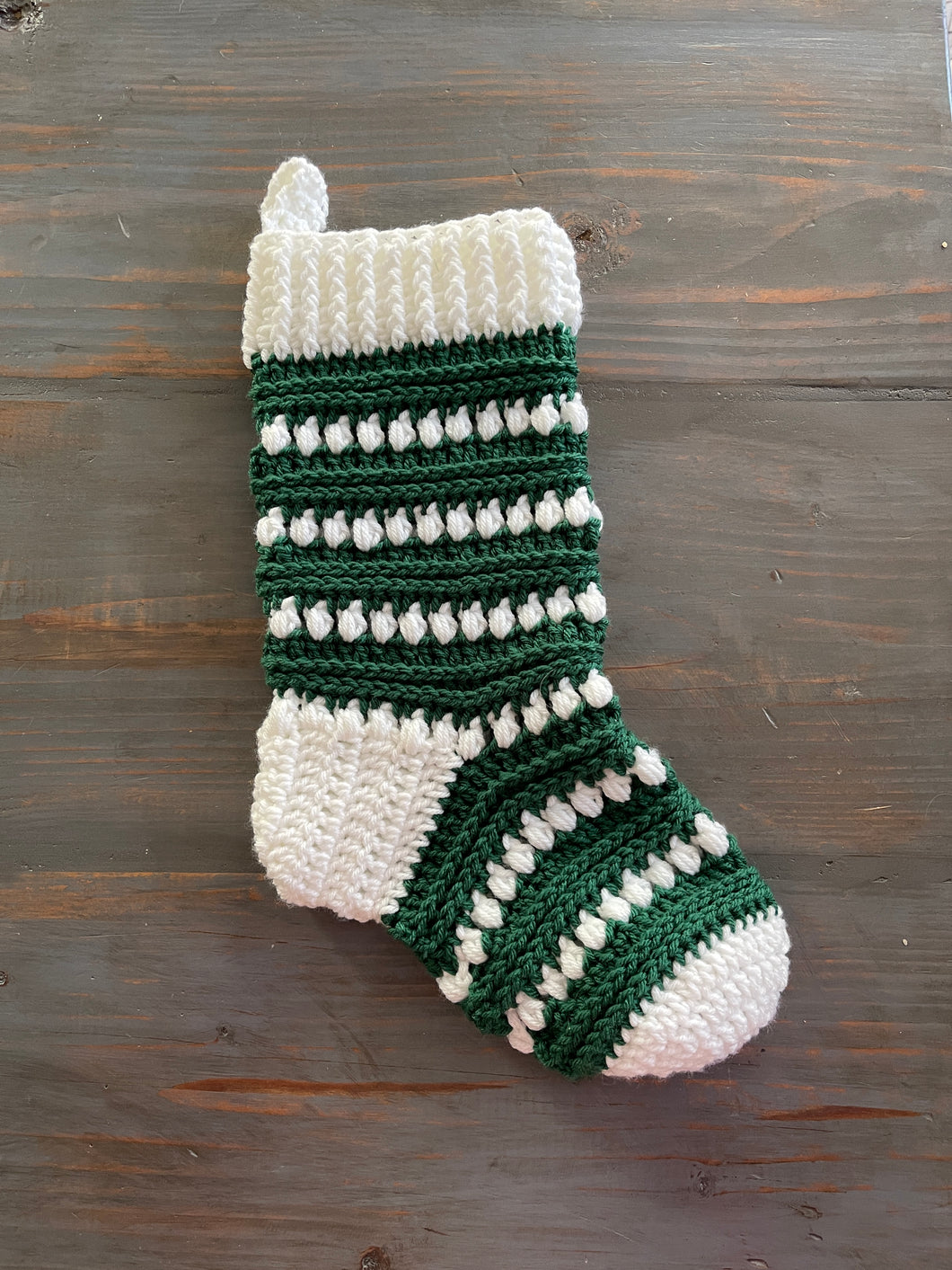 Crochet Christmas Stocking - Green and White