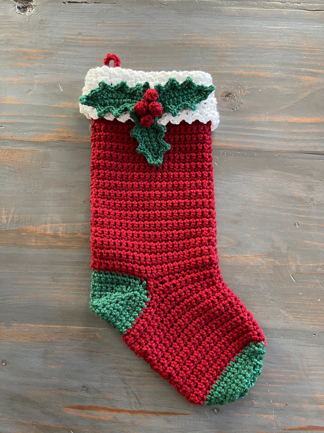 Crochet Christmas Stocking - Holly Leaves and Berries