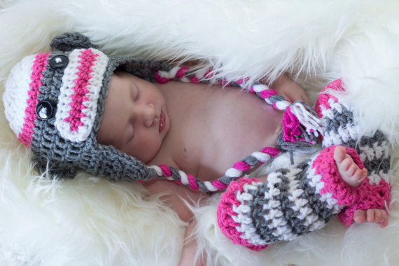 Crochet Sock Monkey - Hat and Leg Warmers - Newborn Photo Prop